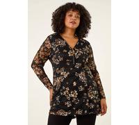 Roman Women's Curve Zip Front Lace Top in Black | Size: 20