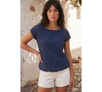 Roman Originals Cut Out Detail Stretch Top for Women UK - Ladies Everyday Holiday Spring Summer Round Neckline Comfy Soft Evening Vacation Work Party - Navy - Size 20