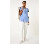 Roman Women's Daisy Applique Stretch Top in Light Blue | Size: 18 Roman Light Blue 18