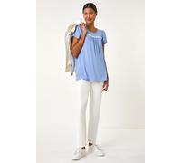 Roman Women's Daisy Applique Stretch Top in Light Blue | Size: 20 Roman Light Blue 20