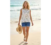 Roman Originals Daisy Print V-Neck Vest for Women UK - Ladies Everyday Holiday Spring Summer V-Neckline Comfy Soft Evening Vacation Work Party - Ivory - Size L