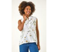 Roman Women's Daisy Print V-Neck Vest in Ivory | Size: Medium Roman Ivory M