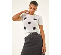 Roman Women's Daisy Sequin Embroidered Knit Top in Ivory | Size: 14 Roman Ivory 14