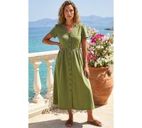 Roman Originals Women Button Through Dress - Ladies Summer Beach Ditsy Spot Midi Maxi Spring Everyday Evening Work Holiday Vacation Short Sleeve Smart Casual - Twill Khaki - Size 20