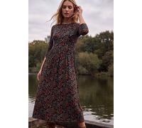 Roman Women's Ditsy Floral Gathered Midi Dress in Black | Size: 18