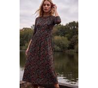 Roman Women's Ditsy Floral Gathered Midi Dress in Black | Size: 18