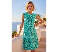 Roman Originals Ditsy Floral Keyhole Twist Dress for Women UK - Ladies Everyday Holiday Spring Summer Round Neckline Comfy Soft Evening Vacation Work Party - Aqua - Size 20