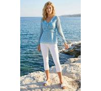 Roman Ditsy Floral Print Frilled Top for Women UK - Ladies Spring Everyday Summer Holiday V-Neckline Comfy Long Sleeve Soft Lightweight Shirt Office Business Blouses - Light Blue - Size 16