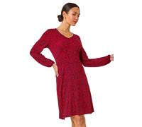 Roman Originals Fit & Flare Dress for Women UK - Ladies Stretchy Skater Swing A Line Everyday Tea Autumn Winter V-Neckline Comfy Soft Evening Vacation Work Party Night Out - Red Black - Size 20