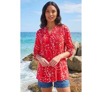 Roman Women's Ditsy Print Pintuck Stretch Shirt in Red | Size: 14 Roman Red 14