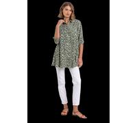 Roman Originals Women Ditsy Spot Tunic Blouse - Ladies Spring Everyday Summer Evening Vacation Work Holiday Long Sleeve Smart Casual - Khaki & White - Size 10