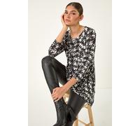 Roman Women's Dogstooth Print Pocket Stretch Tunic Top in Black | Size: 10 Roman Black 10