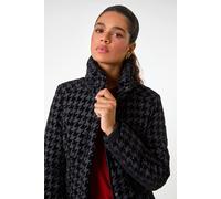 Roman Orginals Dogtooth Flock Coat for Women UK - Ladies Everyday Autumn Winter Funnel Neckline Comfy Soft Evening Vacation Work Party Night Out - Black - Size 20