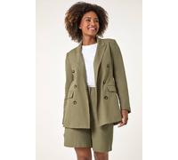 Roman Originals Double Breasted Collar & Revere Jacket for Women UK - Ladies Everyday Holiday Spring Summer Comfy Soft Evening Vacation Work Party - Khaki - Size 18
