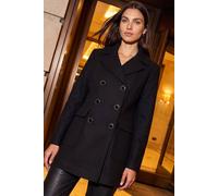 Roman Originals Double Breasted Military Coat for Women UK - Ladies Everyday Holiday Autumn Winter Long Sleeves Comfy Soft Evening Vacation Work Smart Party - Plain Black - Size 18