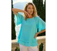 Roman Originals Double Layered Tunic Top for Women UK - Ladies Everyday Holiday Spring Summer Round Neckline Comfy Soft Evening Vacation Work Party - Aqua - Size 12