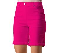 Roman Originals Stretch Shorts for Women UK Ladies Pull On Turned Hem Cut Off Bengaline Mom Boyfriend Boy Denim Casual Cropped Pants Capri Slim Fit Turn Up Summer Crops Mother - Cerise - Size 14