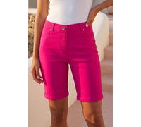 Roman Originals Stretch Shorts for Women UK Ladies Pull On Turned Hem Cut Off Bengaline Mom Boyfriend Boy Denim Casual Cropped Pants Capri Slim Fit Turn Up Summer Crops Mother - Cerise - Size 16