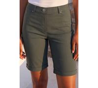 Roman Originals Stretch Shorts for Women UK Ladies Pull On Turned Hem Cut Off Bengaline Mom Boyfriend Boy Denim Casual Cropped Pants Capri Slim Fit Turn Up Summer Crops Mother - Forest - Size 16