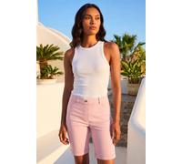 Roman Originals Stretch Shorts for Women UK Ladies Pull On Turned Hem Cut Off Bengaline Mom Boyfriend Boy Denim Casual Cropped Pants Capri Slim Fit Turn Up Summer Crops Mother - Pink - Size 22