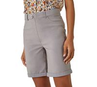 Roman Originals Stretch Shorts for Women UK Ladies Pull On Turned Hem Cut Off Bengaline Mom Boyfriend Boy Denim Casual Cropped Pants Capri Slim Fit Turn Up Summer Crops Mother - Taupe - Size 16