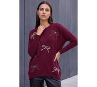 Roman Women's Embellished Bow Knit Jumper in Maroon | Size: 20 Roman Maroon 20
