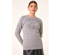 Roman Women's Embellished Cable Knit Jumper in Grey | Size: 16 Roman Grey 16