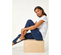 Roman Originals Cropped Jeggings for Women UK Ladies Capri Stretchy Jeans Denim Legging Cotton Summer Trouser Three Quarter 3/4 Length Pull On Cut Off High Waist Smart - Sparkly Indigo - Size 10