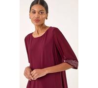 Roman Chiffon Boat Neck 3/4 Length Sleeve Diamante Sparkle Embellished Cuff Tunic Top Ladies Evening Party Fashion Formal Smart Special Occasion Work Wear Office
