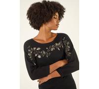 Roman Women's Embellished Floral Sequin Knit Jumper in Black | Size: 12