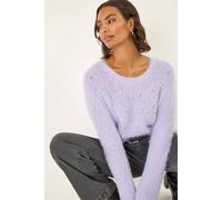 Roman Fluffy Yarn Jumper for Women UK Ladies Thick Sweater Warm Cosy Chunky Knitted Pullover Winter Furry Casual Smart Textured Everyday Cuddly Soft Knitwear - Lilac - Size 20
