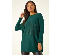 Embellished Star Print Longline Jumper Roman Emerald M