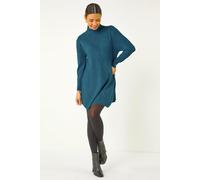 Roman Originals Diamond Stitch Knitted Dress for Women UK - Ladies Everyday Autumn Winter Funnel Neckline Comfy Soft Evening Vacation Work Party Night Out - Blue - Size ONE