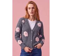 Roman Originals Embossed Floral Knit Cardigan for Women UK - Ladies Everyday Autumn Winter V-Neckline Comfy Soft Evening Vacation Work Party Night Out - Grey - Size 20