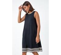Roman Women's Embroidered Trim Stretch Jersey Shift Dress in Black | Size: 10 Roman Black 10
