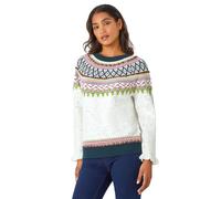Roman Fairisle Jumper for Women UK - Ladies Stretch Sweater Knitwear Knitted Winter Pullover Autumn Everyday Holiday Round Neckline Comfy Long Sleeve Soft Pull On - Multi - Size 18