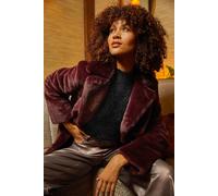 Roman Originals Women Faux Fur Coat - Ladies Jackets Teddy Bear Plush Casual Soft Fluffy Textured Oversized Warm Cosy Autumn Winter Flattering - Bordeaux - Size 16