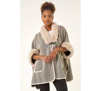 Roman Originals Faux Fur Pocket Poncho for Women UK - Ladies Everyday Autumn Winter Round Neckline Comfy Soft Evening Vacation Work Party Night Out - Light Grey - Size ONE