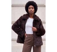 Roman Women's Faux Fur Short Coat in Chocolate | Size: 18