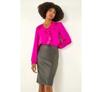 Roman Originals Women Faux Leather Pull On Midi Skirt - Ladies Autumn Winter Elasticated Waistband PU Smart Evening New Years Eve Party Going Out Sexy Sophisticated Skirts - Pewter - Size 18