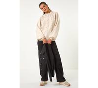 Roman Women's Faux Pearl Cable Knit Jumper in Natural | Size: 12