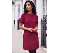 Roman Originals Suedette Button Shift Stretch Dress for Women UK - Ladies Everyday Autumn Winter Round Neckline Comfy Soft Evening Vacation Work Party Night Out - Wine - Size 20