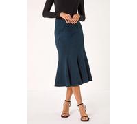 Roman Originals Flared Skirt for Women UK Ladies Flute Peplum Textured Fit & Flare Pencil Jersey A Line Midi Pleated Elasticated Waist Pull On Work Occasion Office - Teal - Size 18