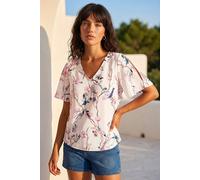 Roman Women's Floral Angel Sleeve V-Neck Top in Ivory | Size: 18