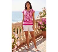 Roman Women's Floral Border Print Frill Blouse in Pink | Size: 10 Roman Pink 10