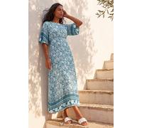 Roman Originals Floral Border Print Midi Dress for Women UK - Ladies Everyday Holiday Spring Summer Round Neckline Comfy Soft Evening Vacation Work Party - Light Blue - Size 18