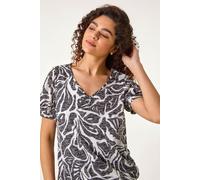 Roman Women's Floral Burnout Print Blouson Top in Black | Size: 20 Roman Black 20