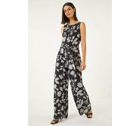 Roman Women's Floral Chiffon Belted Jumpsuit in Black | Size: 14 Roman Black 14