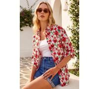 Roman Women's Floral Collared Tab Sleeve Shirt in Red | Size: 12