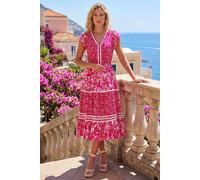 Roman Women's Floral Contrast Stitch Midi Dress in Pink | Size: 16 Roman Pink 16